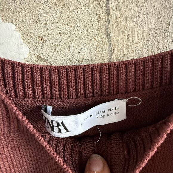 Zara Ribbed Knit Corset Tank Brown Sleeveless Cropped Bustier Style Size M - Picture 3 of 5